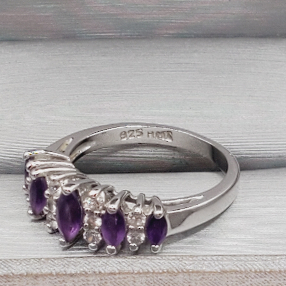 Amethyst Ring 925 Sterling Silver Ring Marquise Ring Purple Ring - Picture 3 of 9